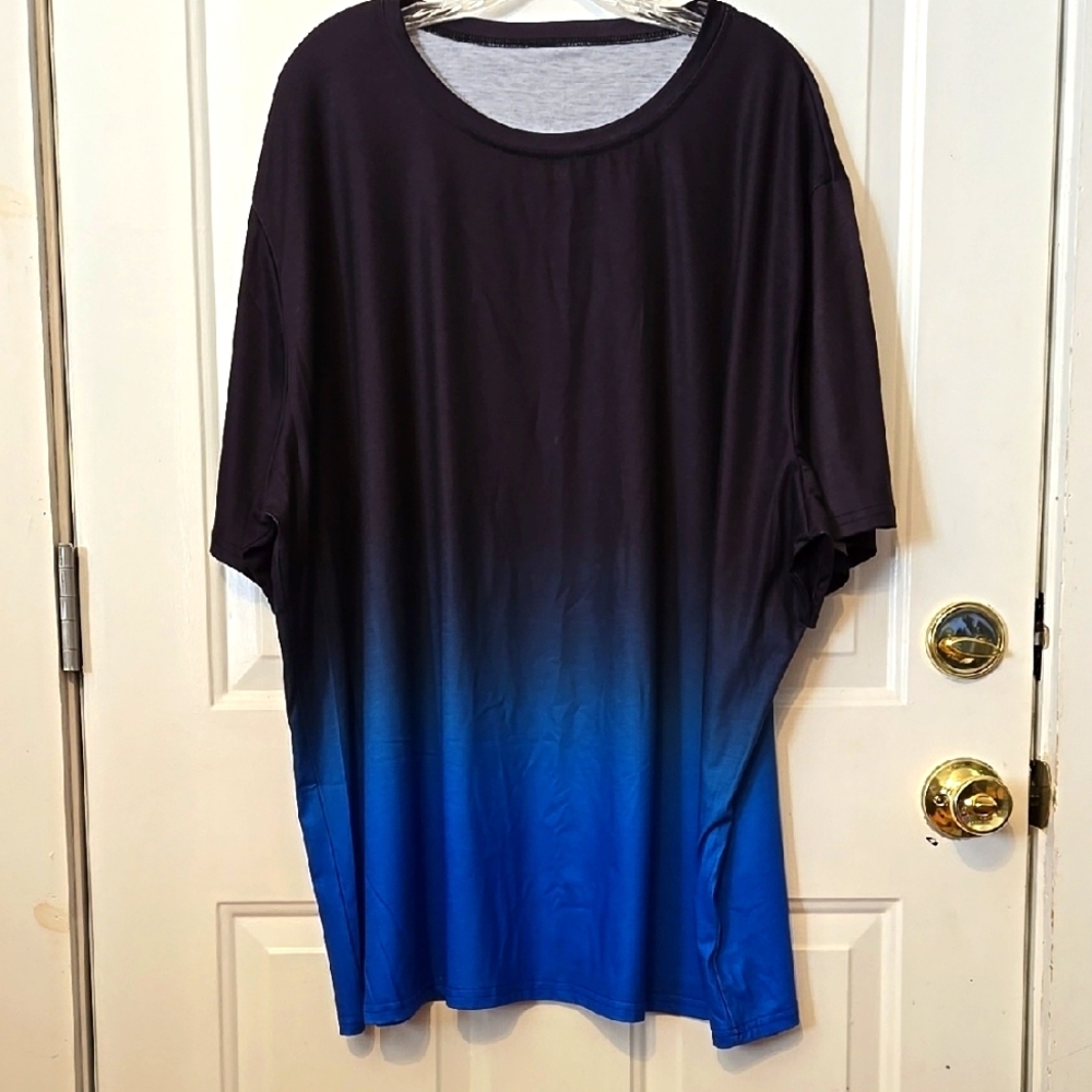 Ombre, Short Sleeve Tee, Black, Blue, 5XL, Machine Wash, 100% Polyester, Soft